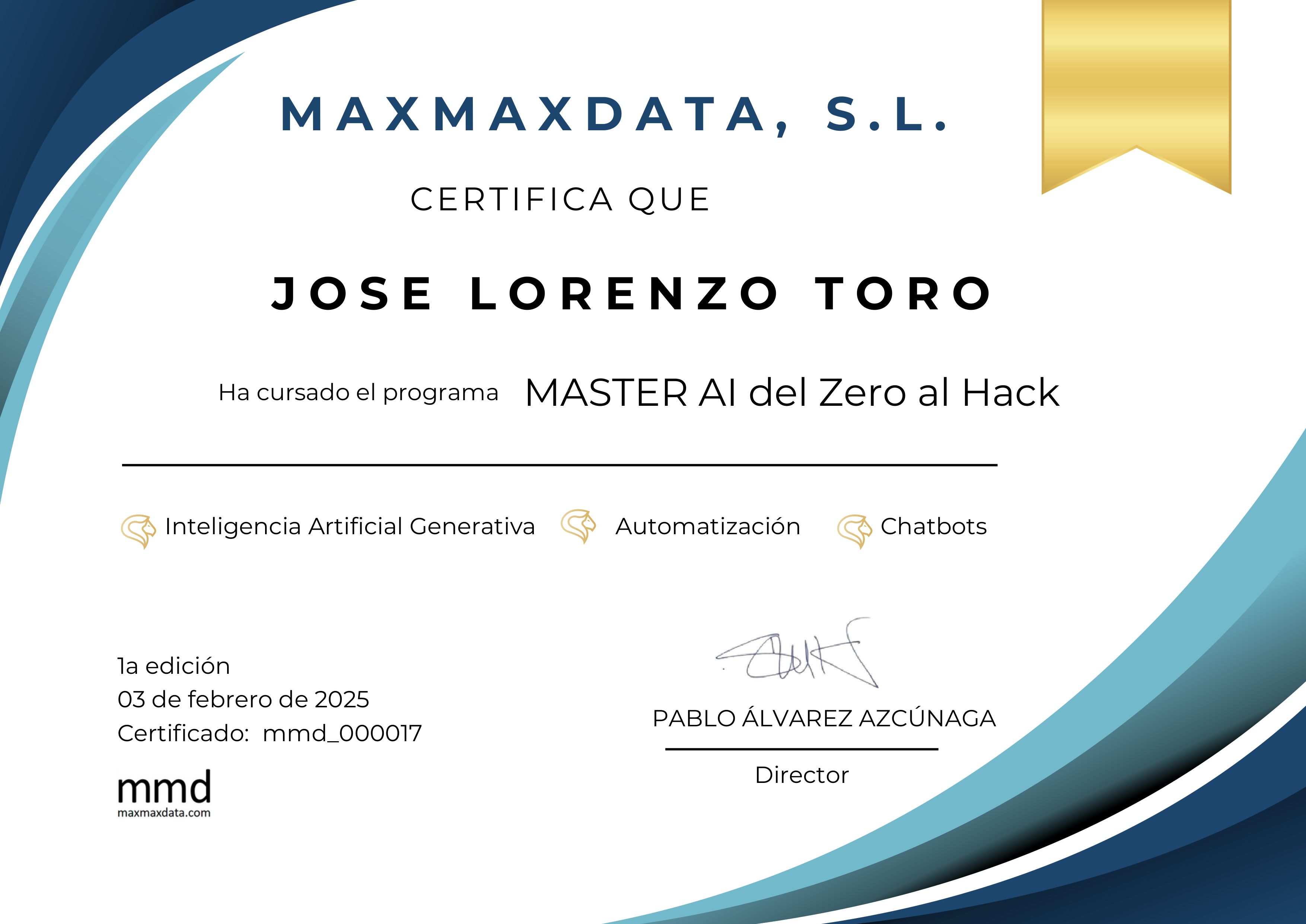 Diploma de Jose Lorenzo Toro