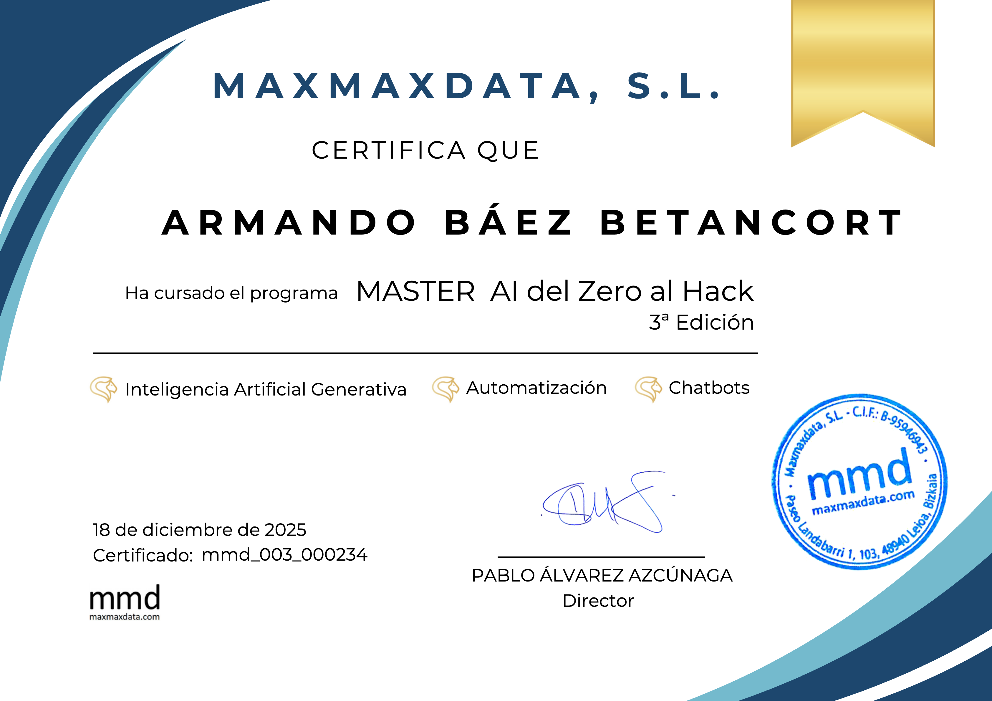 Diploma de Armando Báez Betancort