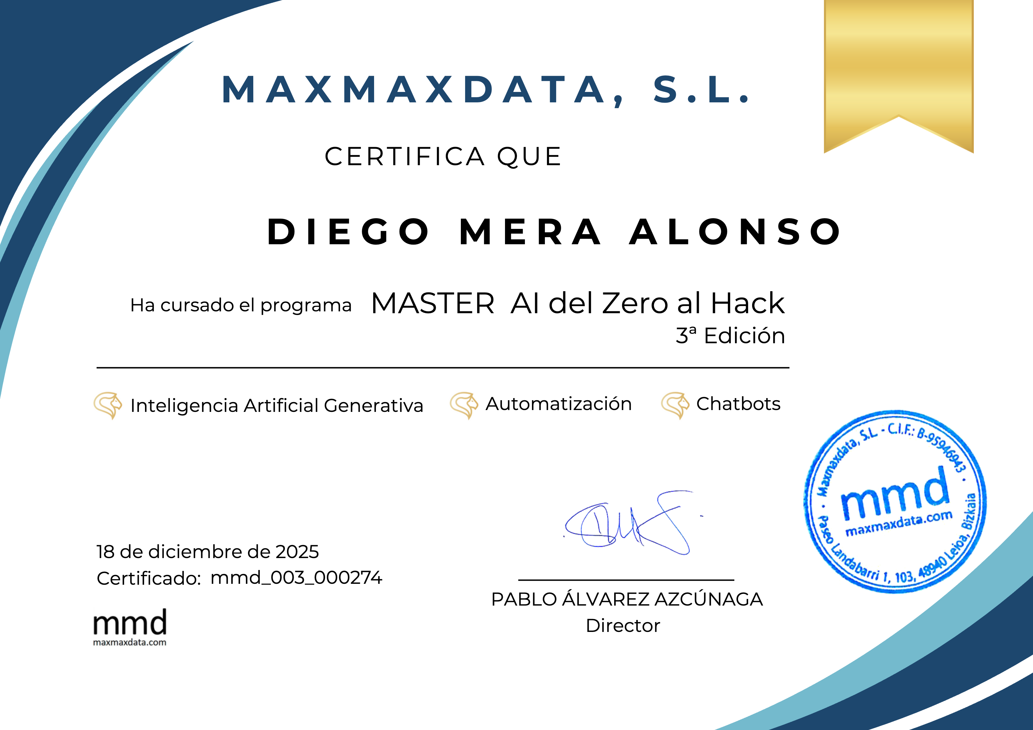 Diploma de Diego Mera Alonso