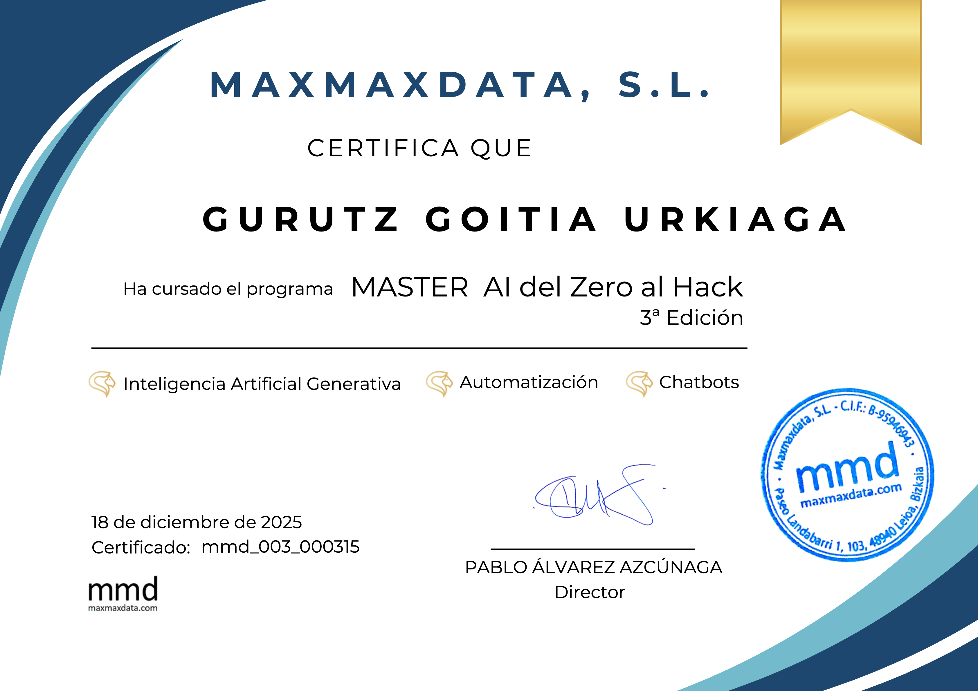 Diploma de Gurutz Goitia Urkiaga